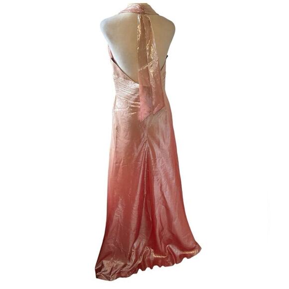 NWT David Meister Metallic Pink Ombré Halter Neck Gown Size 8 - Picture 3 of 10